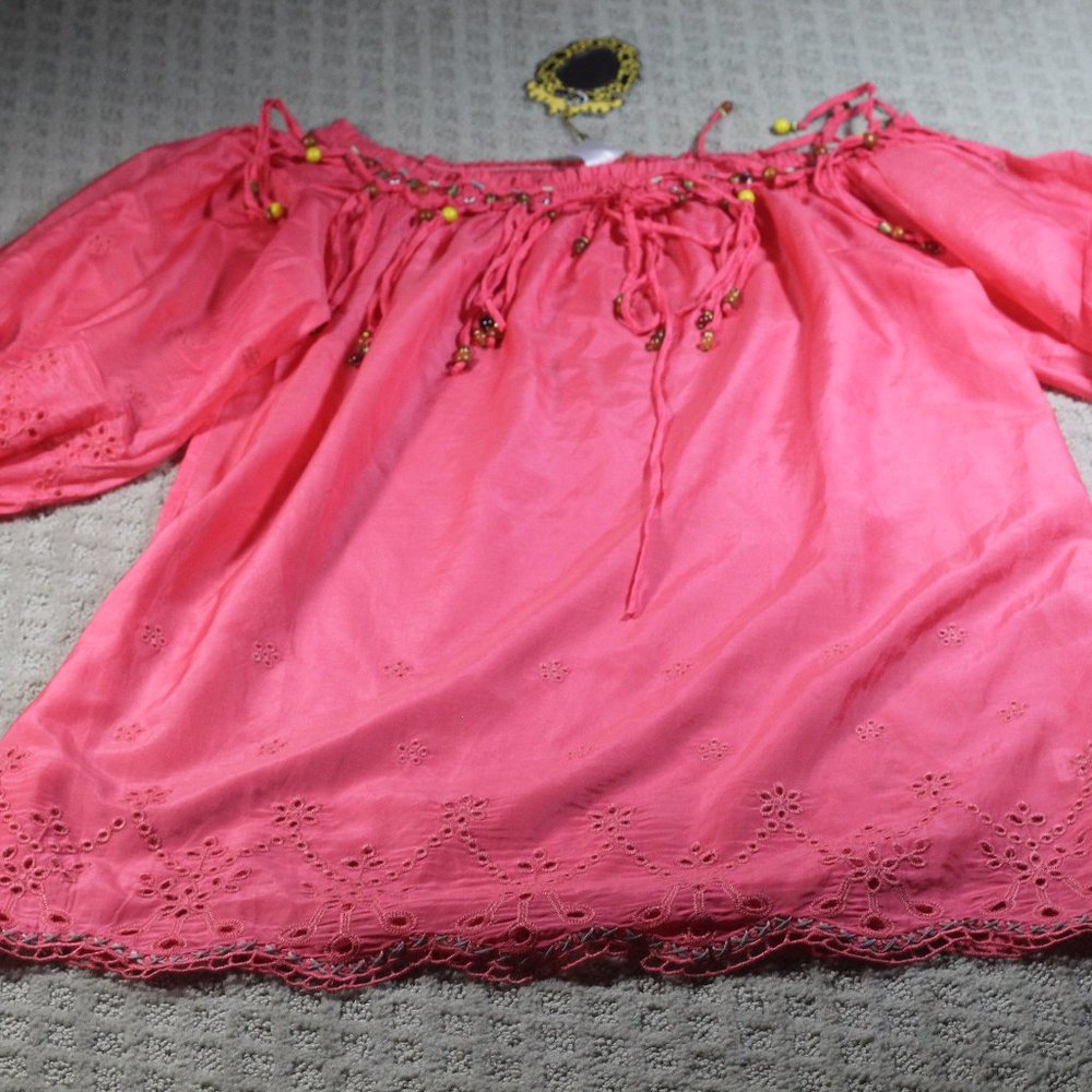 NWT C Luce Size M Beaded Neon Peach Top